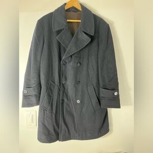 Cashmere Wool Blend Vintage Mens Size 42 Pea Coat Double Breasted Button Jacket